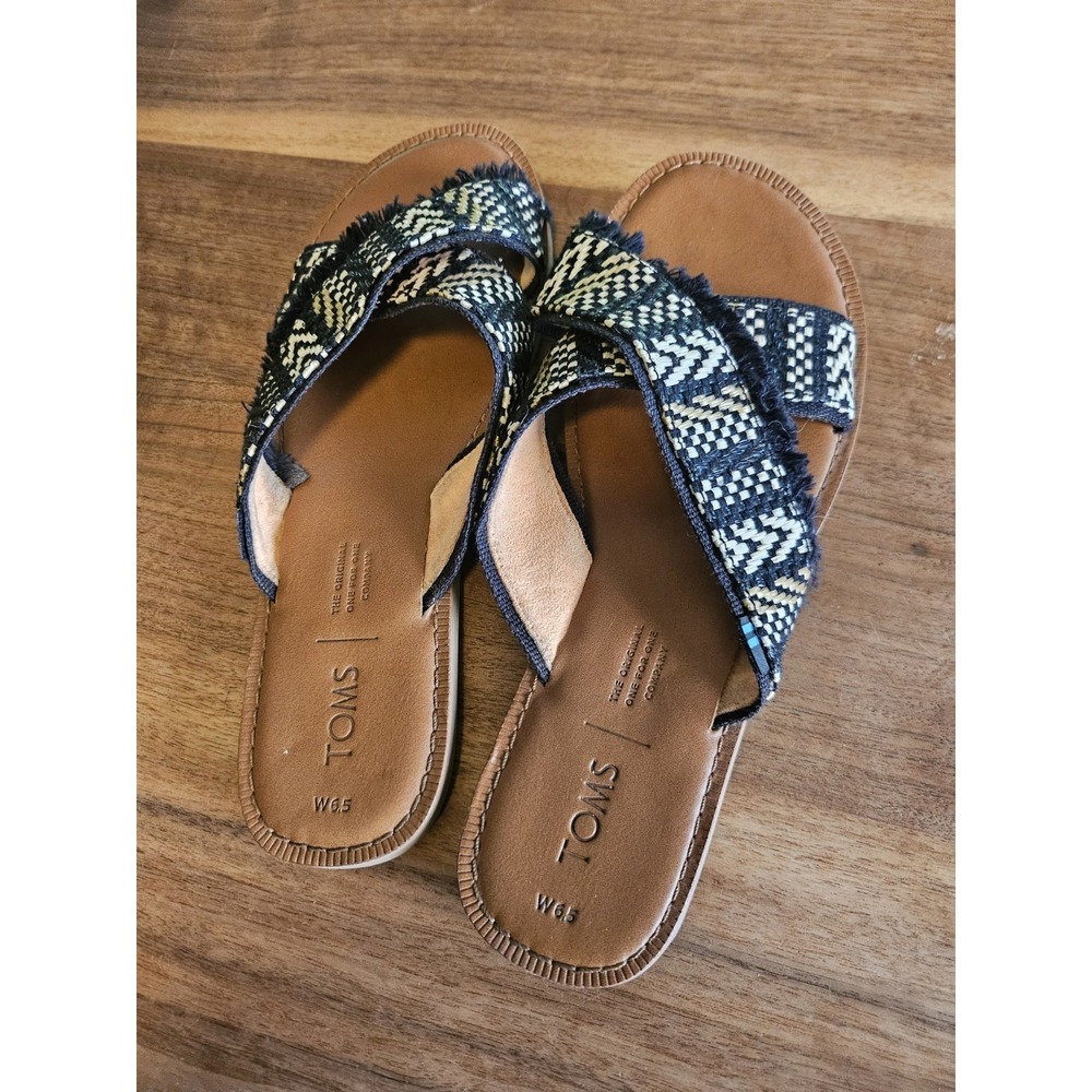 Toms Ladies Black And Ivory Slides